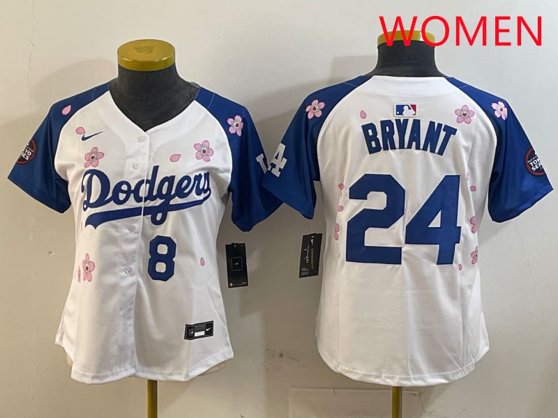 Women Los Angeles Dodgers #24 Bryant White Blue Sakura Edition 2025 Nike MLB Jersey style 10